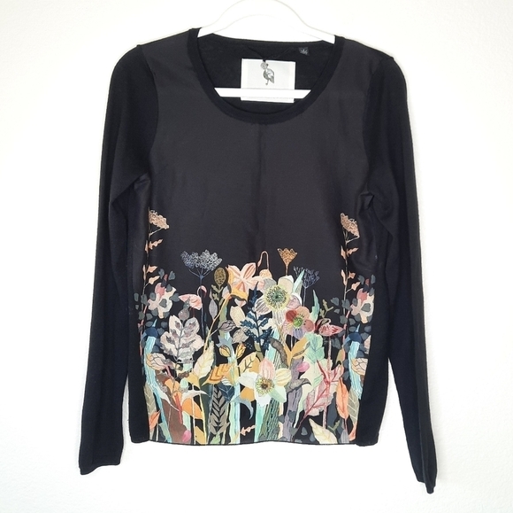 Anthropologie Knitted & Knotted Michelle Morin Chiffon Panel Sweater S - Picture 2 of 9